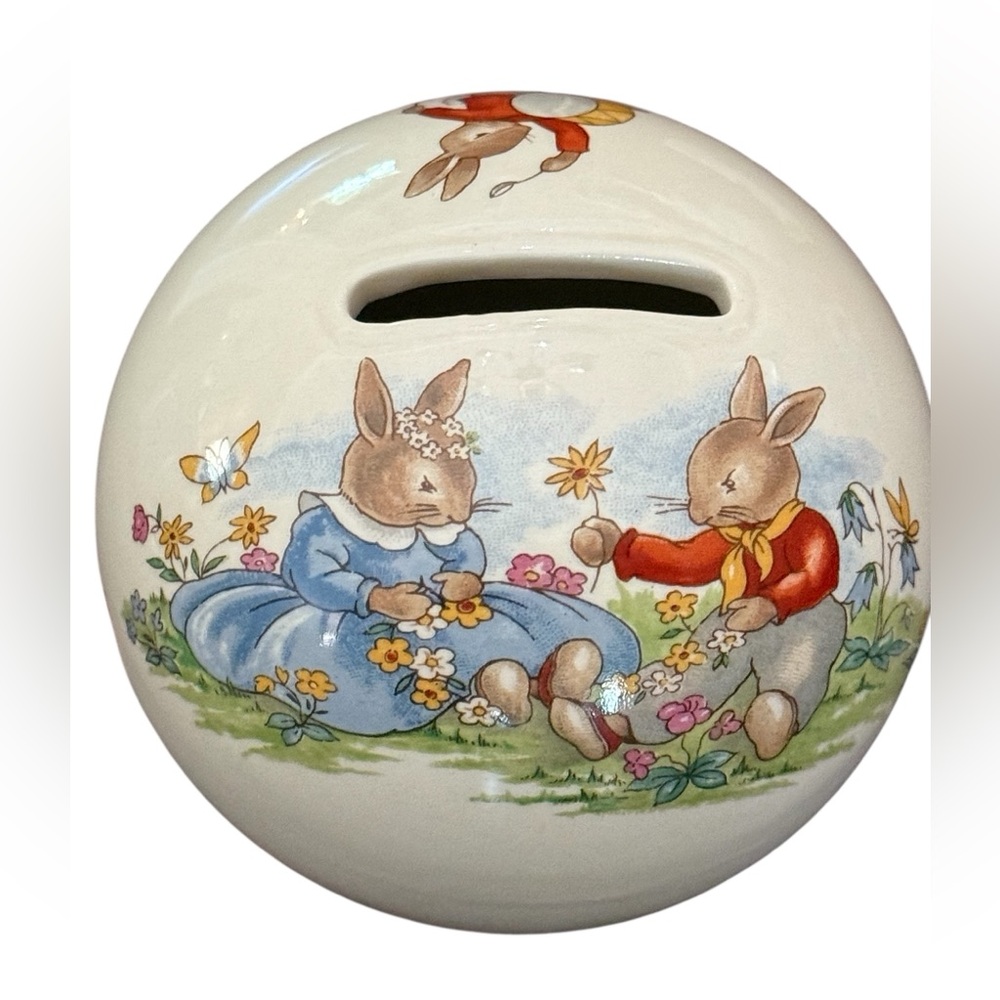 Royal‎ Doulton Bunnykins Ceramic Children’s Round Sphere Bank Playful Bunnies